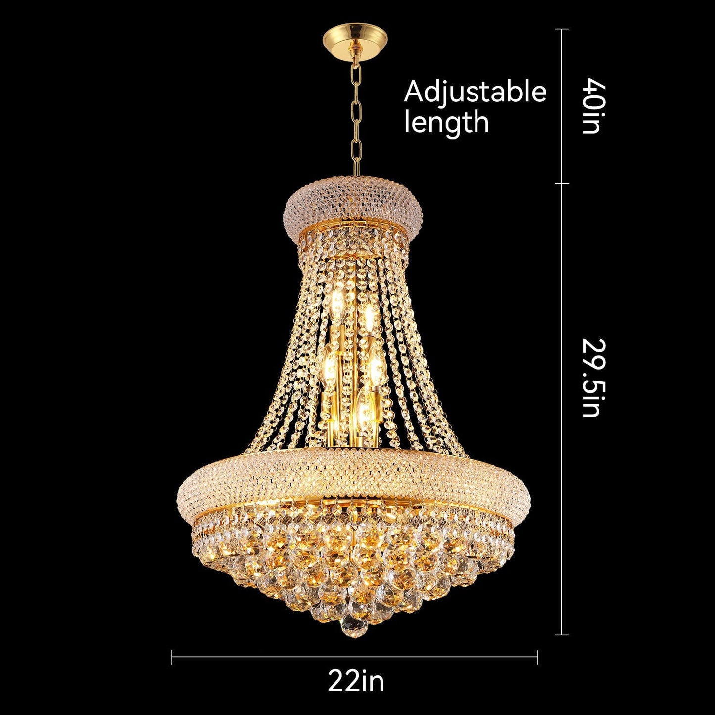 24-Inch Gold Crystal Chandelier, 12-Light French Empire Style Ceiling Light