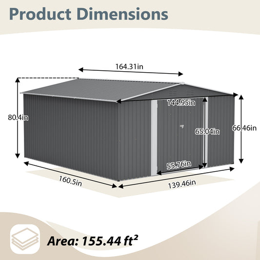 12×14 ft Outdoor Metal Storage Shed