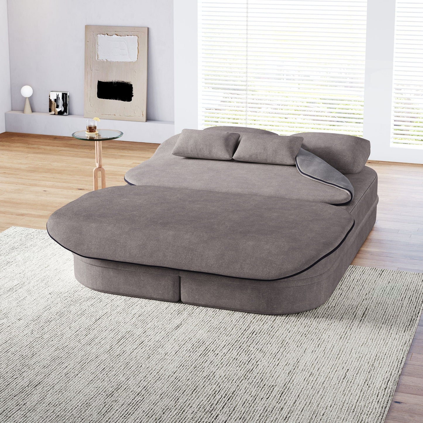 2 In 1 Foldable Sofa Bed With Multi Functional Blanket, Floor Lounge Sofa