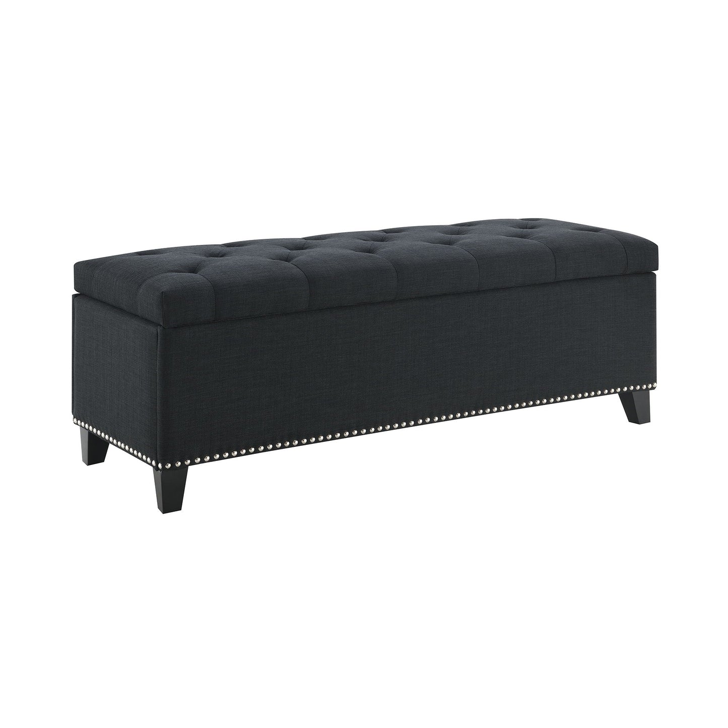 Button-Tufted Storage Ottoman With Safety Close Hinge