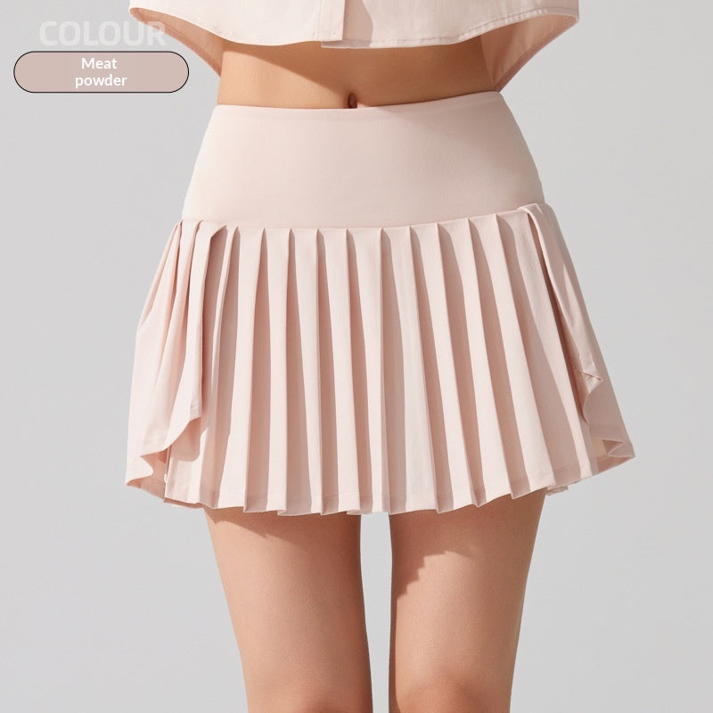 New Pleated Sports Skirt High Waist Lined Pocket Anti-running Badminton Skirt Built-in Yoga Running Tennis Skirt