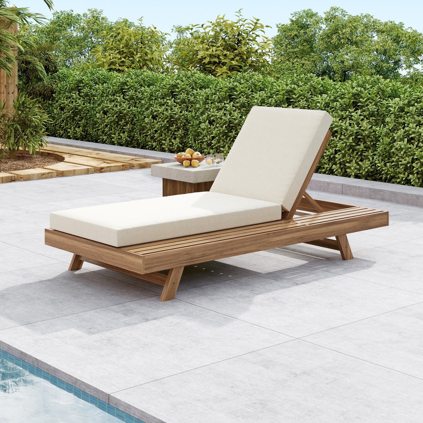 Lounge Chaise Set, Space Available On One Side, Acacia Wood In
