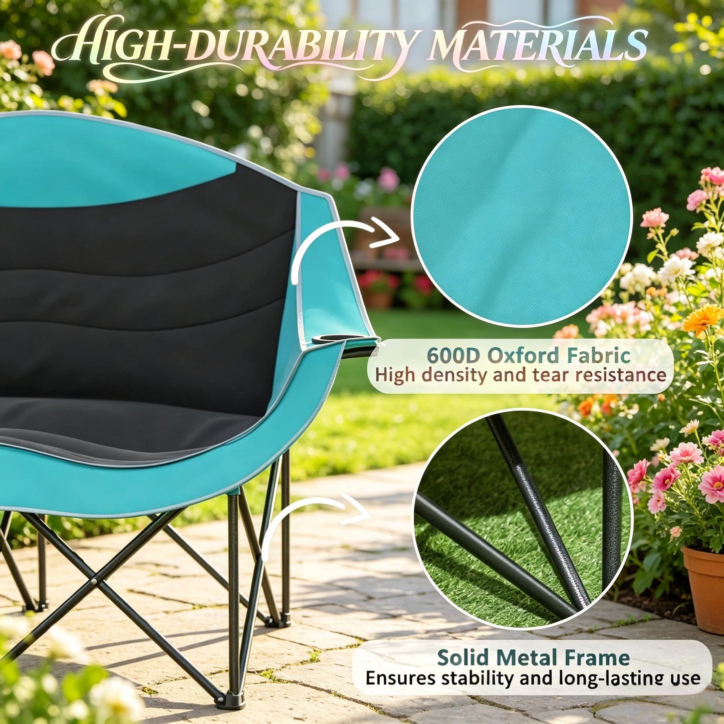 Foldable Outdoor Chair, Camping Chair, Outdoor Loveseat, Portable Hiking Chair
