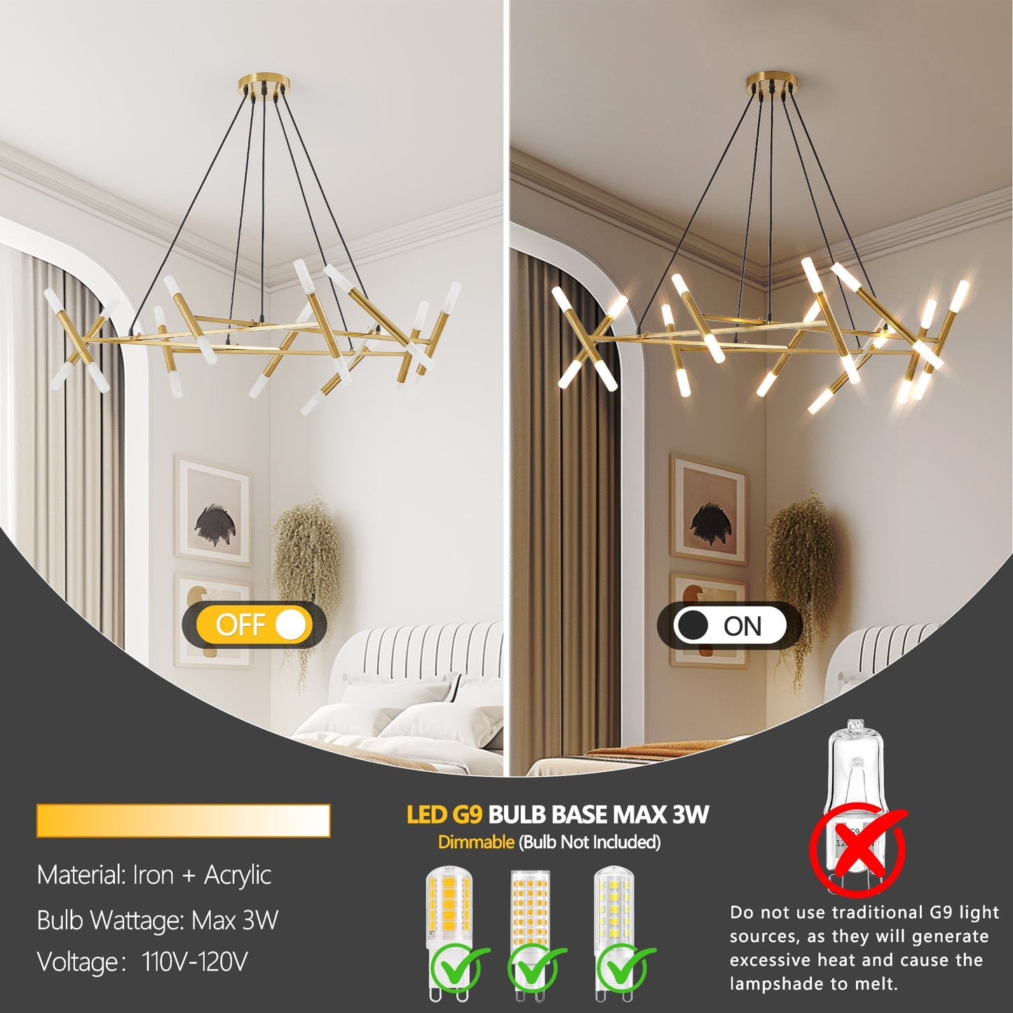 41' Golden Modern Chandelier Light Fixture with Branch Design