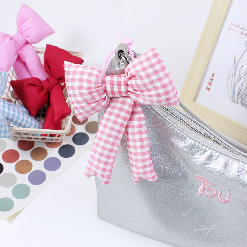 Fabric Plaid Bowknot Bag Pendant Accessory