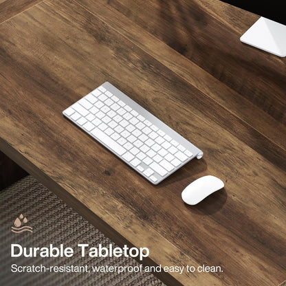 Executive Desk For Home Office, Computer Table With Pedestal, Large Writing Workstation - Brown