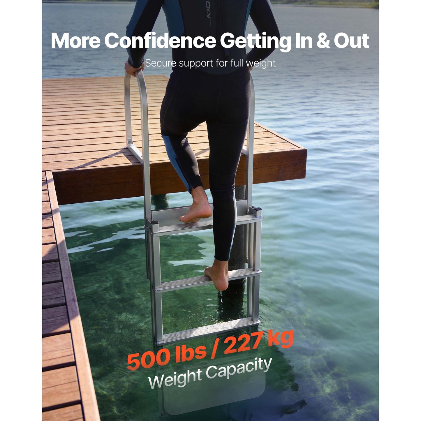 Retractable Dock Ladder, 4 Steps, Aluminum Alloy Swim Ladder