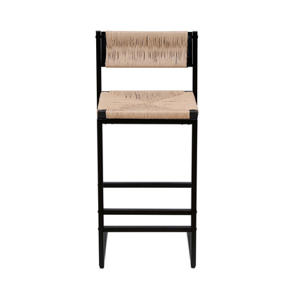Bar Stools Paper Rope Weave Dining Chairs With Back Hand Weave Stools For Kichen Island, Bar & Counter (Set of 2)