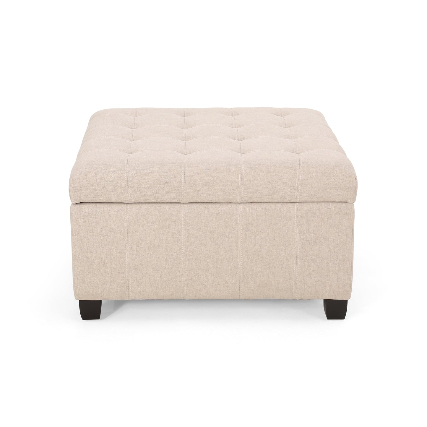 Upholstered Tufted Fabric Storage Ottoman, Wheat