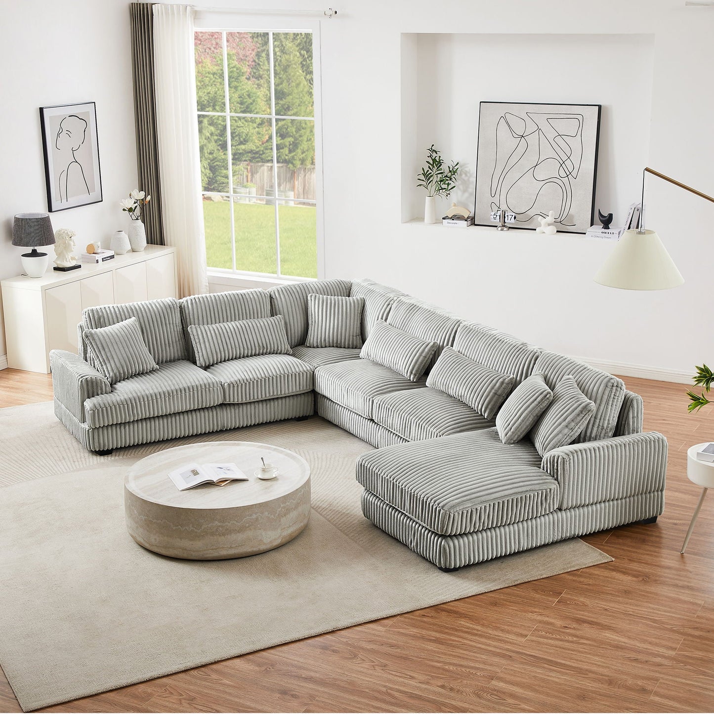 U - Shaped Sectional Sofa With Chaise Lounge, Oversized Living Room Sofa - Gray