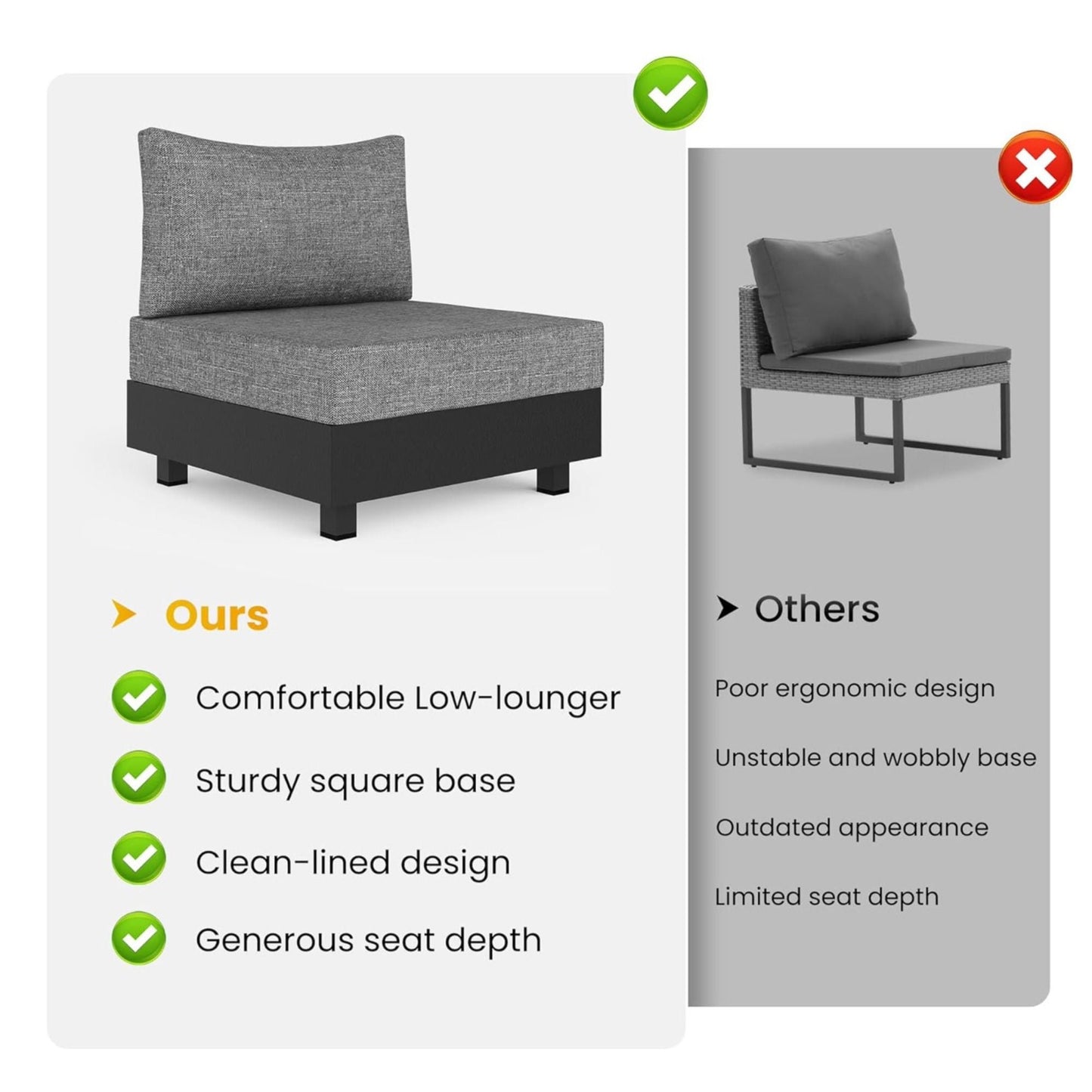 Modular Armless Chairs With Coffee Table For Garden (Set of 2) - Gray
