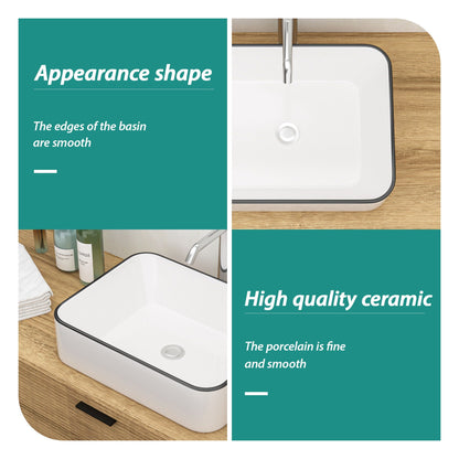 Modern European Style Ceramic Rectangular Vessel Bathroom Sink