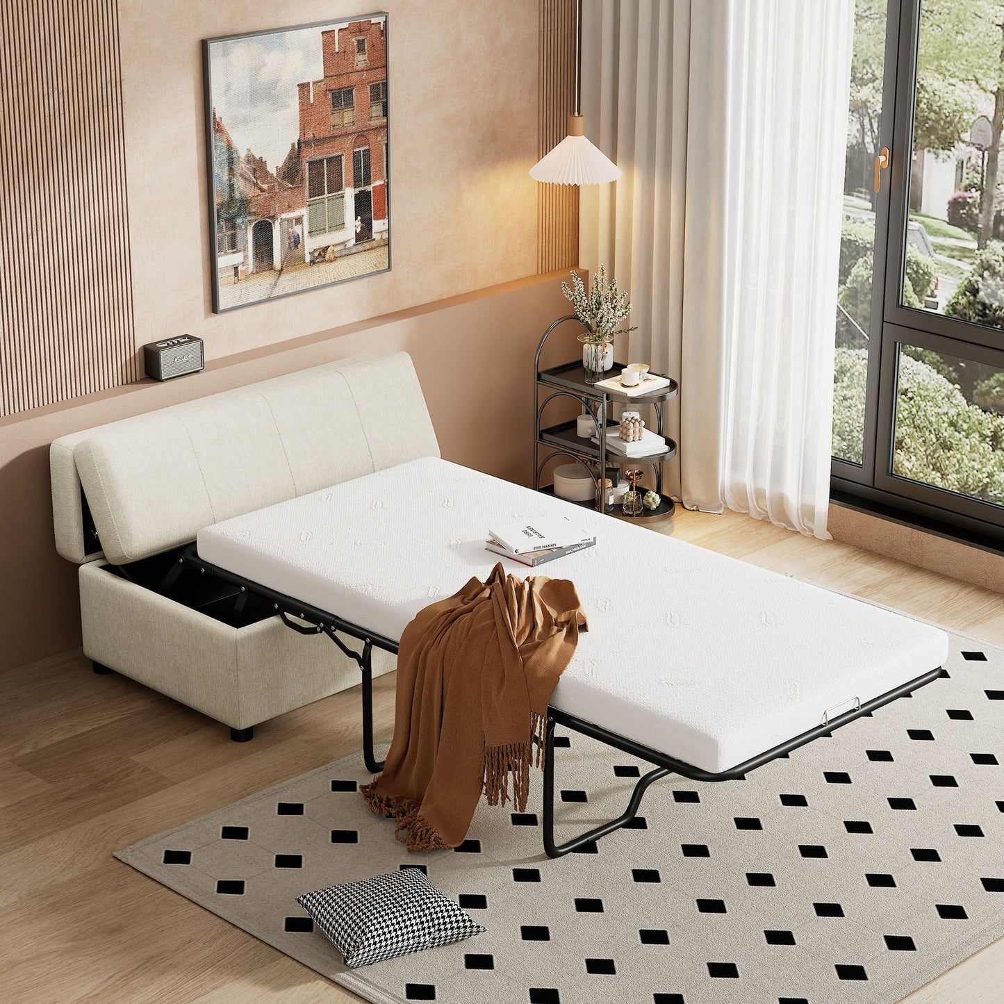 Twin Size Folding Ottoman Sleeper Bed With Mattress Convertible Guest Bed