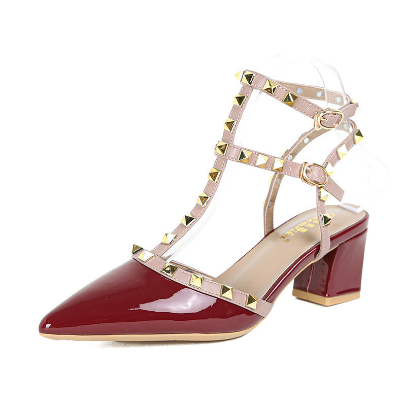 Studded High-heeled Pointed-toe Pumps In Large Sizes