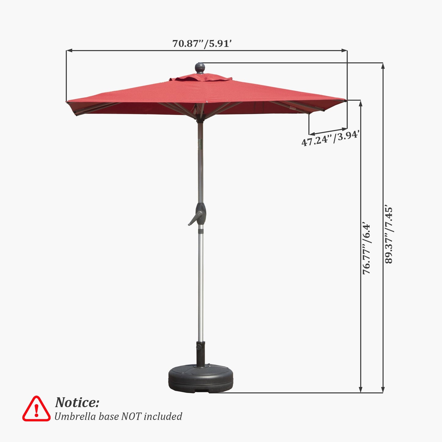 Rectangle Patio Umbrella with Crank Lift and Tilt Function, Brick