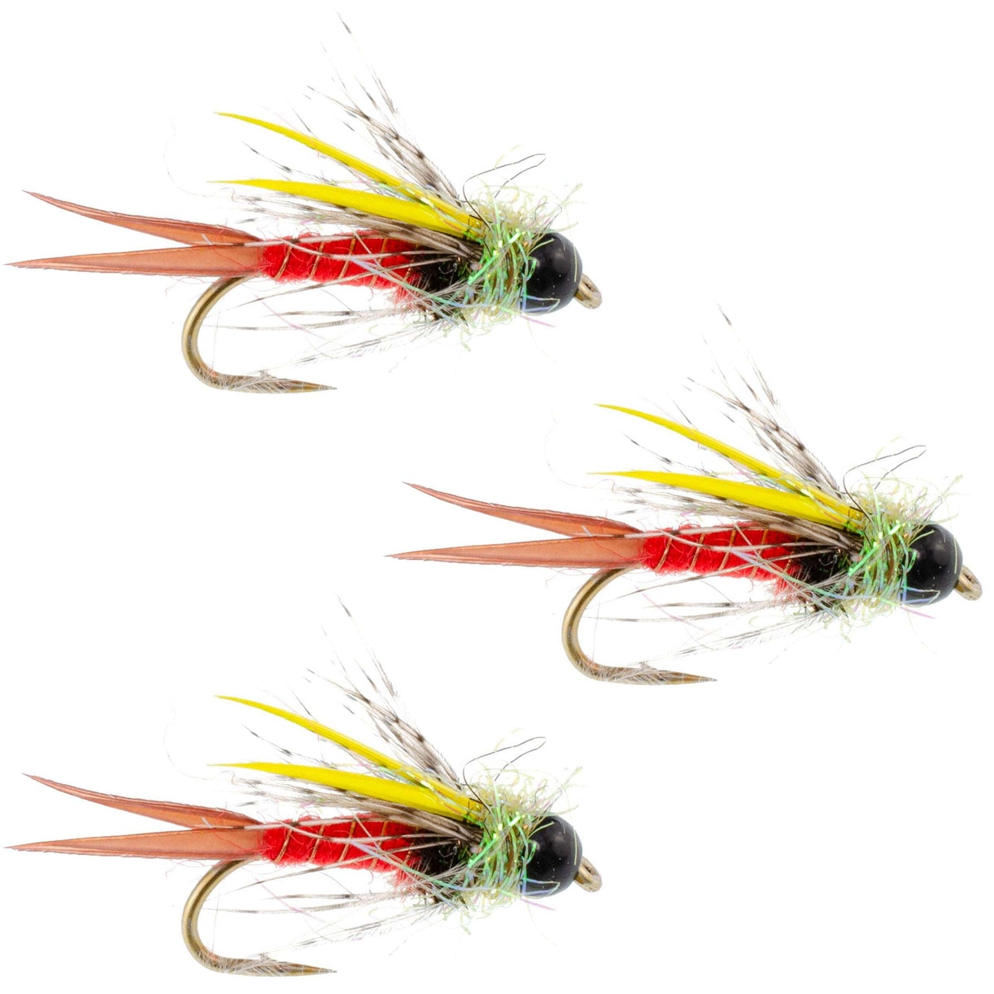 3 Pack Tungsten Bead Head Nicks Prince Special Nymph Fishing Flies - Hook Size 10