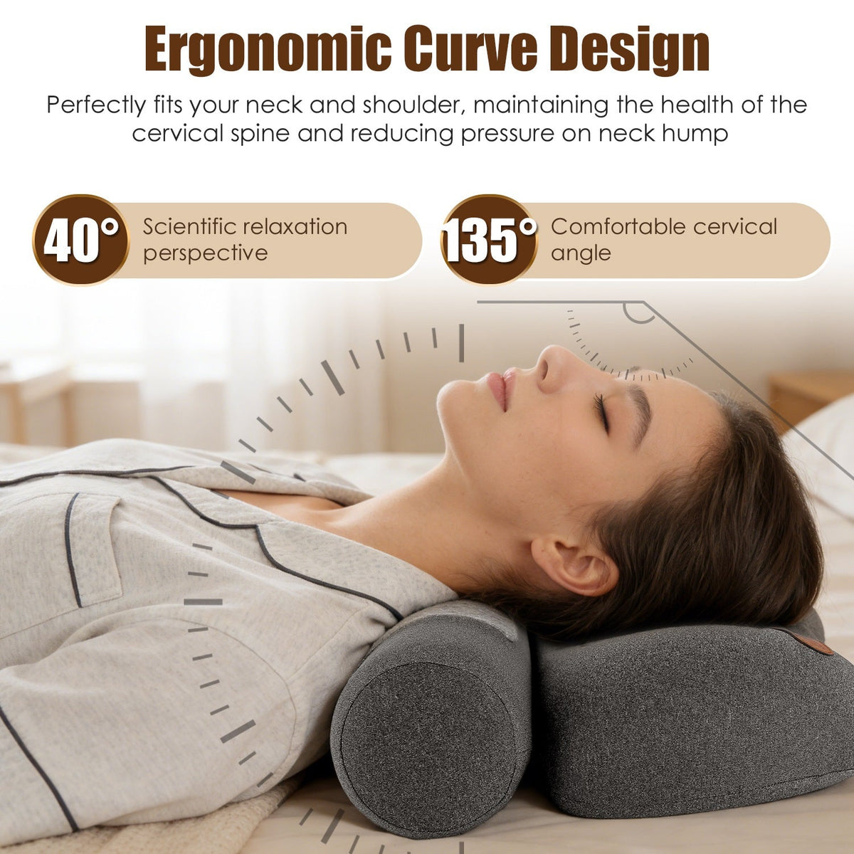 USB Heated Neck Pillow Zero Pressure Memory Foam Cervical Neck Pillow Heated Bed Pillow with Eye Mask Adapter for Pain Relief