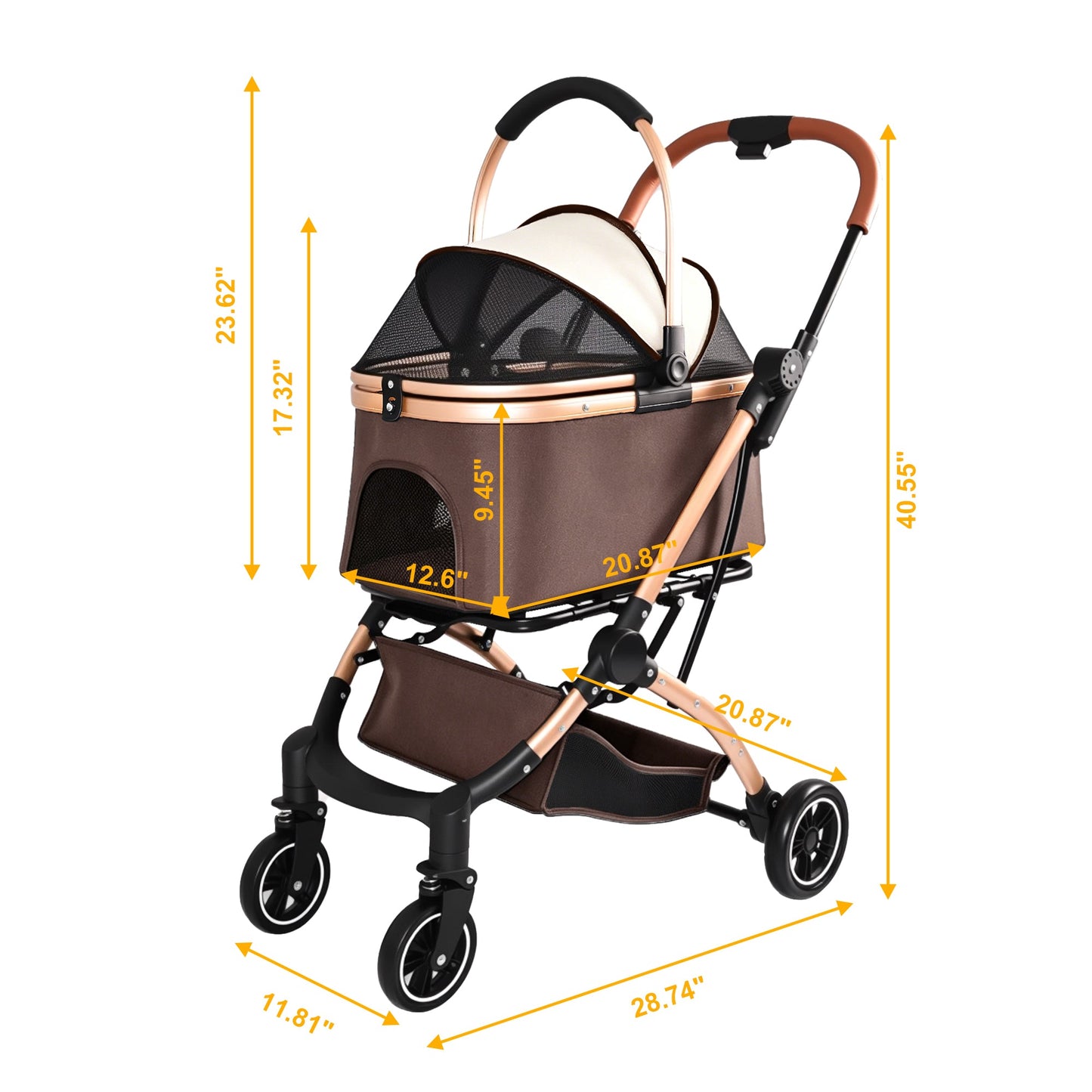 Pet Stroller for Dogs and Cats, 2-in-1 Detachable Foldable With Sun Canopy