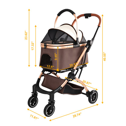 Pet Stroller for Dogs and Cats, 2-in-1 Detachable Foldable With Sun Canopy