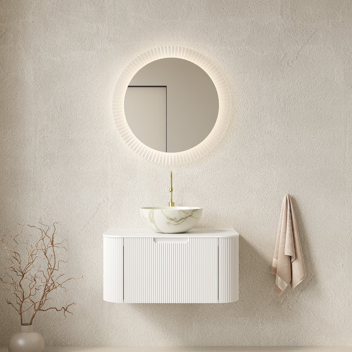 DINA 30" Bathroom Vanity & Sink with Floating Curved Edges