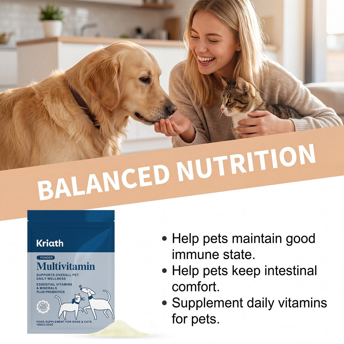 Kriath Nutritional Supplement For Dogs And Cats, A Gentle And Easily Absorbed Daily Nutritional Supplement For Pets