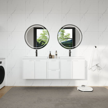 60" Bathroom Vanity With Resin Sink, Soft Close Doors and 1-Side Cabinet