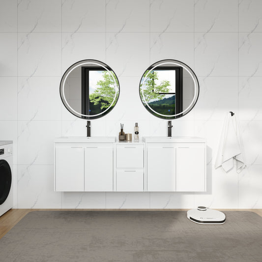 60" Bathroom Vanity With Resin Sink, Soft Close Doors and 1-Side Cabinet
