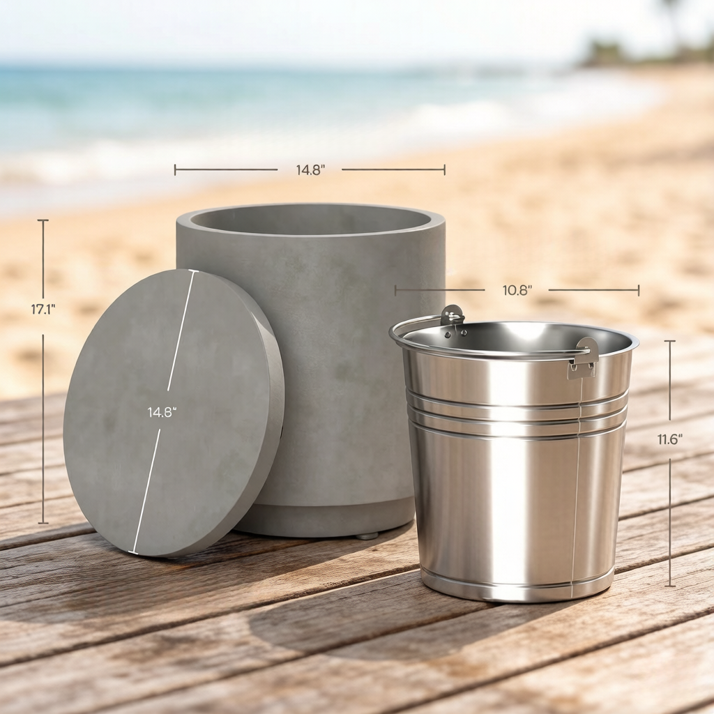 Portable Storage Box, Pool Ice Cooler, Cooler Side Table, Modern Balcony Table