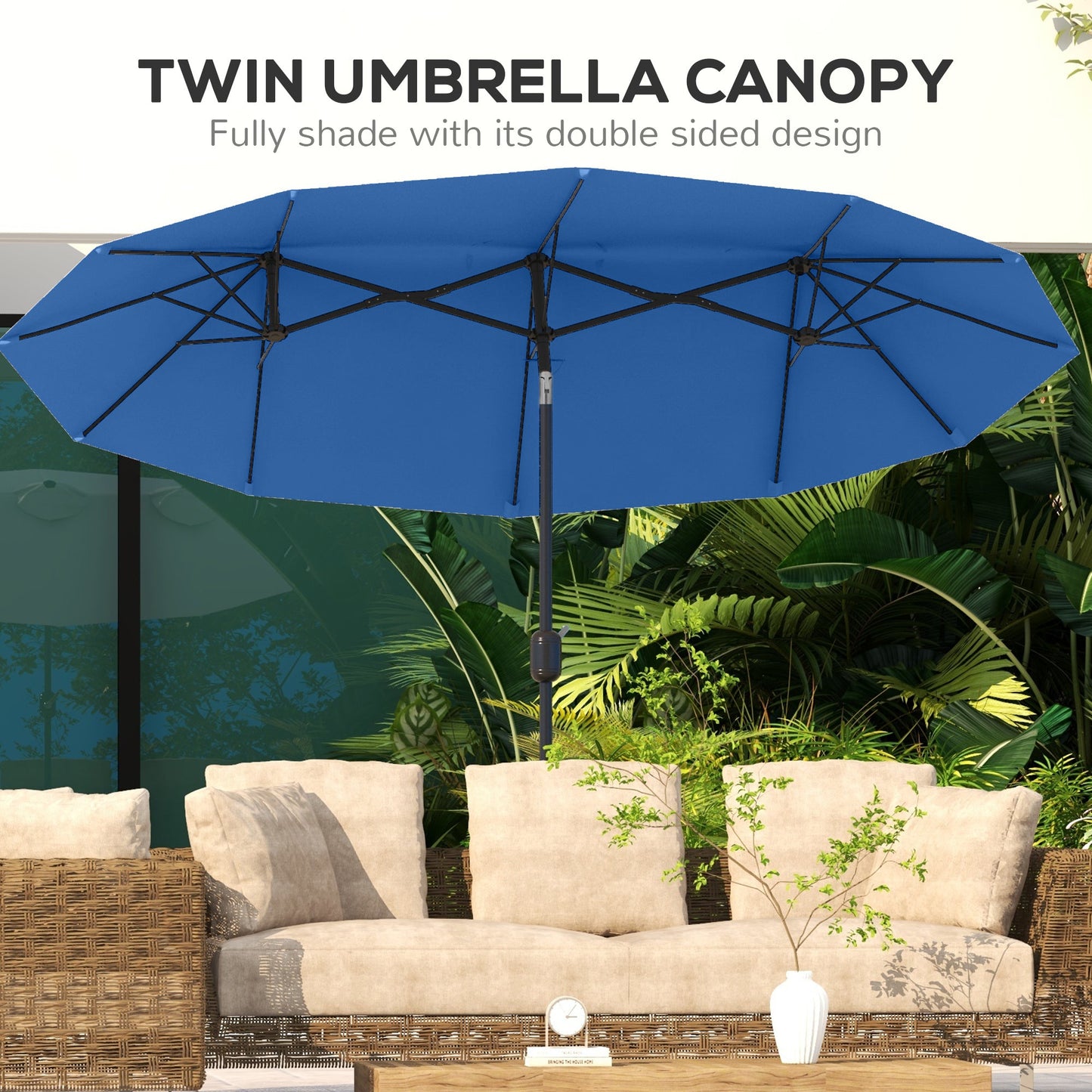 Outsunny 9.5' Double-Sided Patio Umbrella with 3 Air Vents, Tilt and Crank