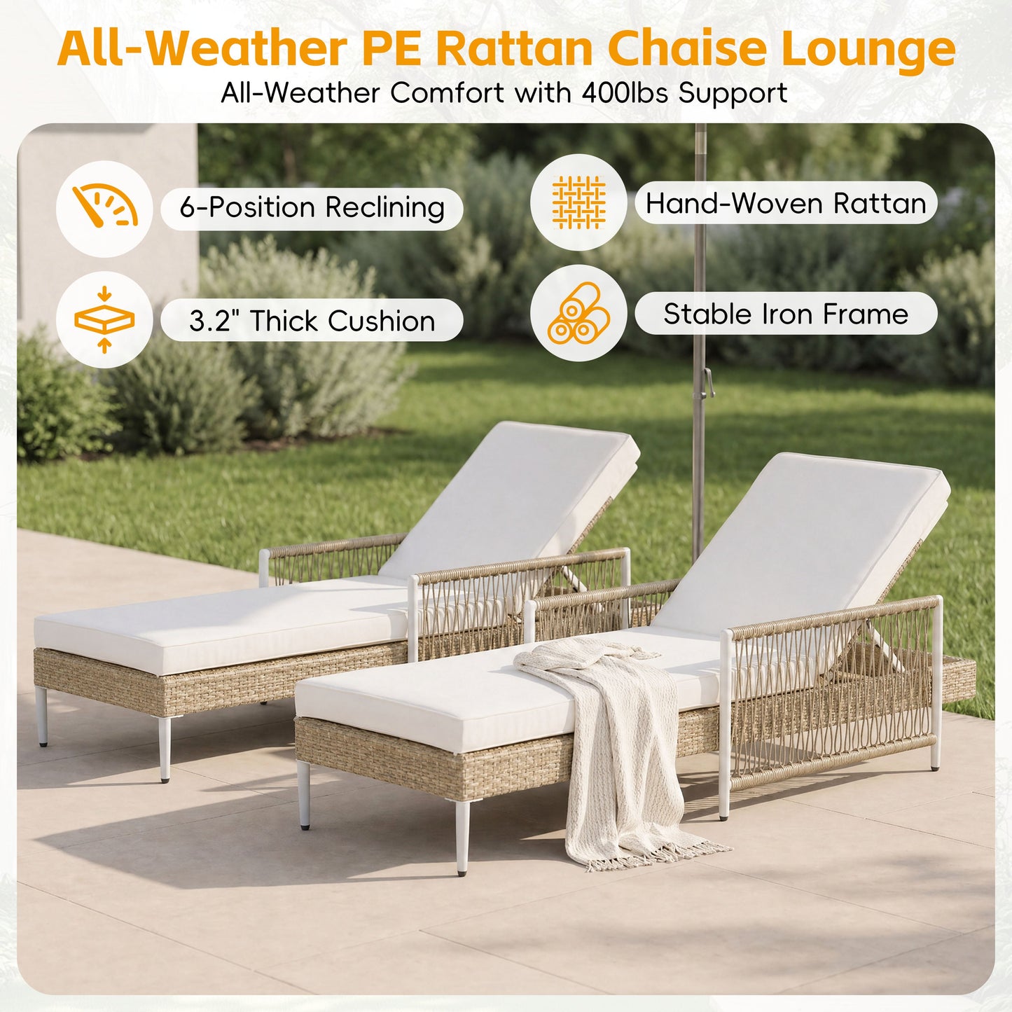 TOPMAX Outdoor All-Weather PE Rattan Chaise Lounge