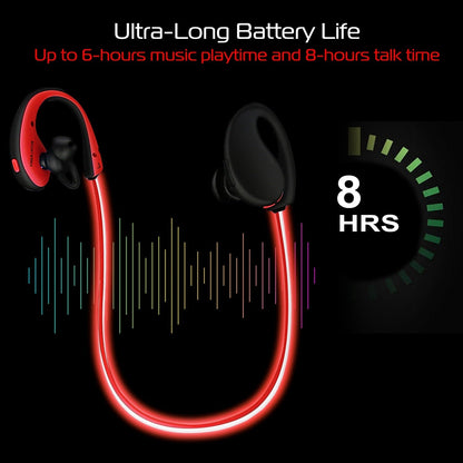 Wireless Sports Headsets Wireless V4.1 Neckband Earphones HD Stereo Sweat-proof Headphones Earbuds w/ LED Light Mic 8Hrs Work Running