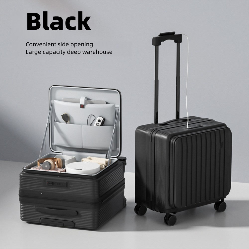 New 20 Inch Side Opening Small Luggage Compartment With Cup Holder, USB Port, Multifunctional Luggage, Boarding Password Box, Sturdy And Lightweight Travel Suitcase, Customizable Pattern