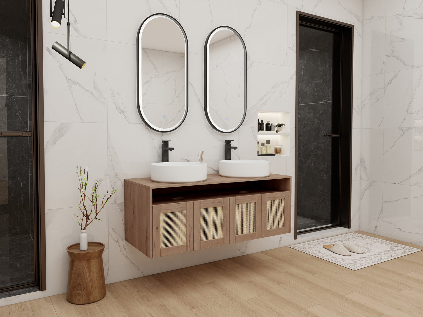 48" Bathroom Vanity with Ceramic Art Sinks