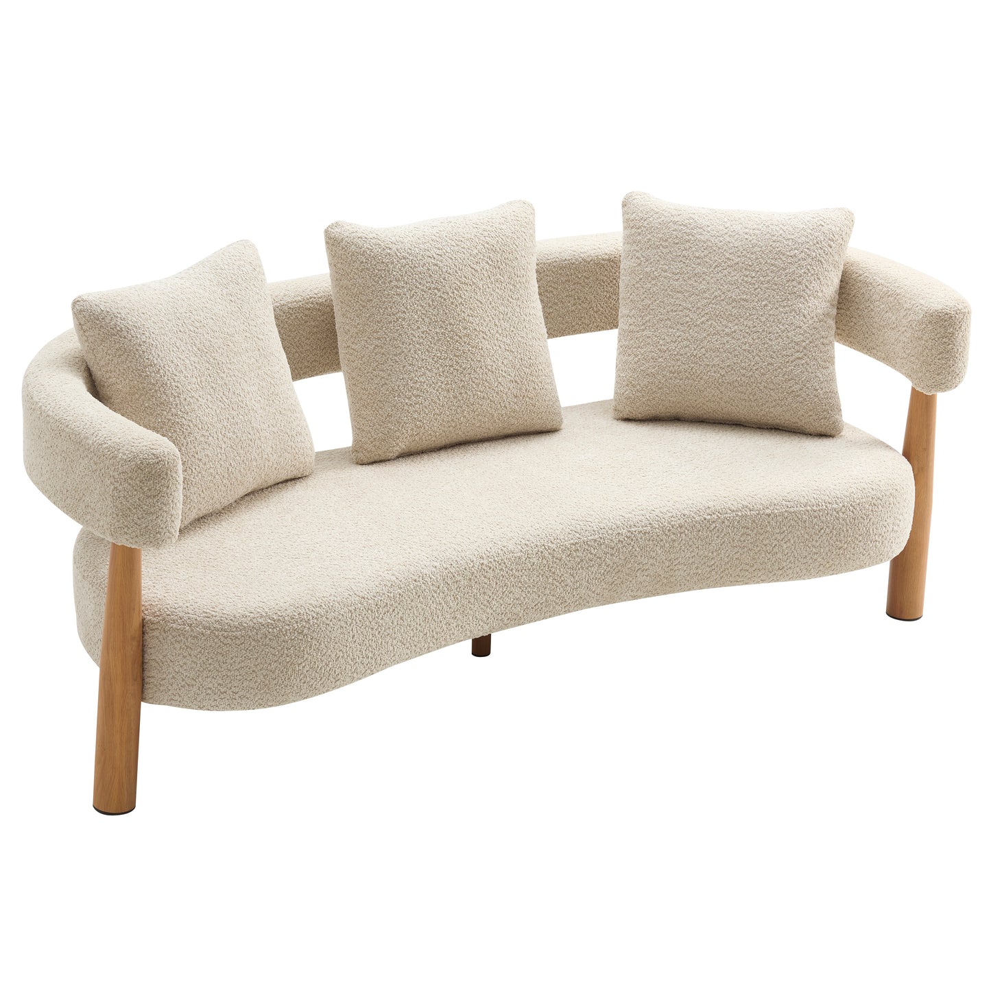 Luxe 76.5 in. Curved 3-Seater Modern Upholstered Boucle Sofa, Sesame