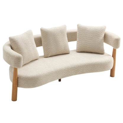 Luxe 76.5 in. Curved 3-Seater Modern Upholstered Boucle Sofa, Sesame
