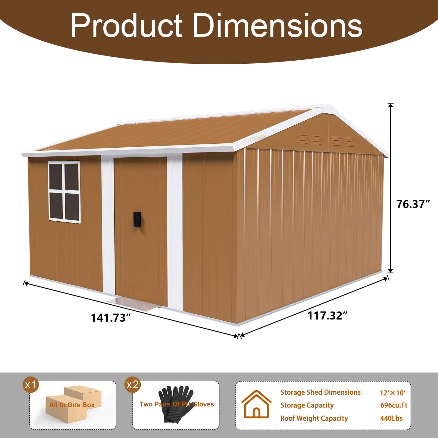 12x10 FT Heavy-Duty Metal Storage Shed with Lockable Door & Ventilation