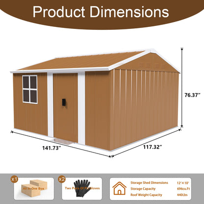 12x10 FT Heavy-Duty Metal Storage Shed with Lockable Door & Ventilation