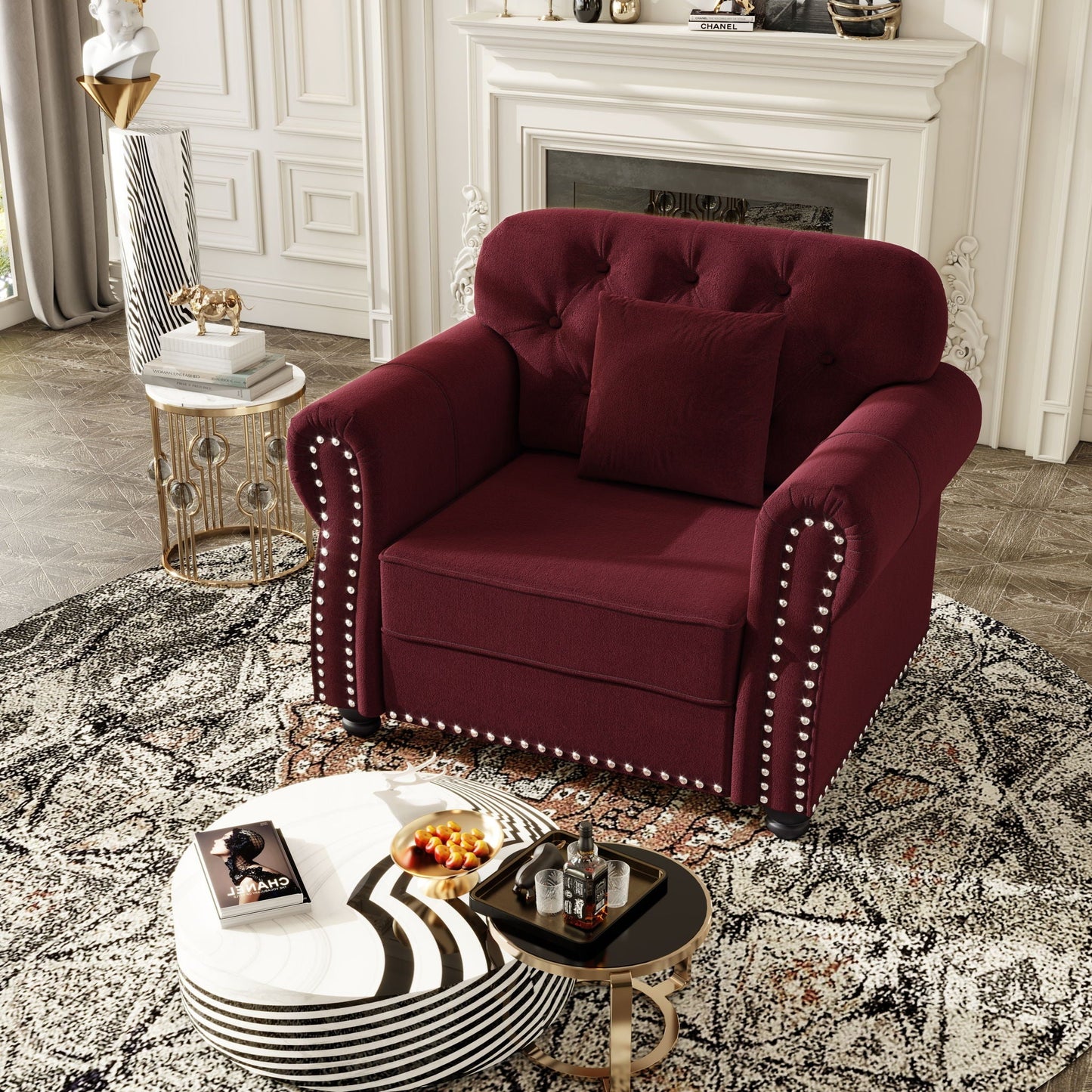 Upholstered Sofa With Nailhead Trim And Rolled Armrests