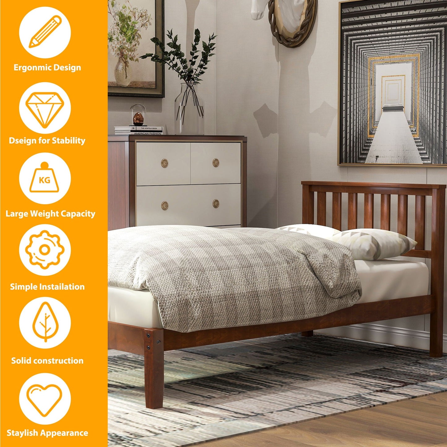 Platform Bed With Headboard, Footboard, Slat Support