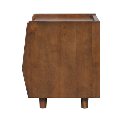 Walnut Nightstand with Rattan Detail, MDF + Solid Wood