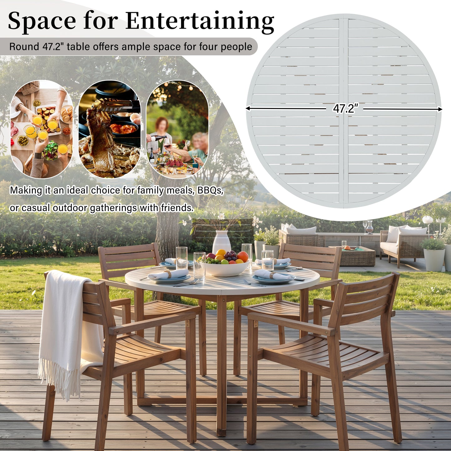 U_STYLE 5-Piece Outdoor Dining Set with Acacia Wood Chairs