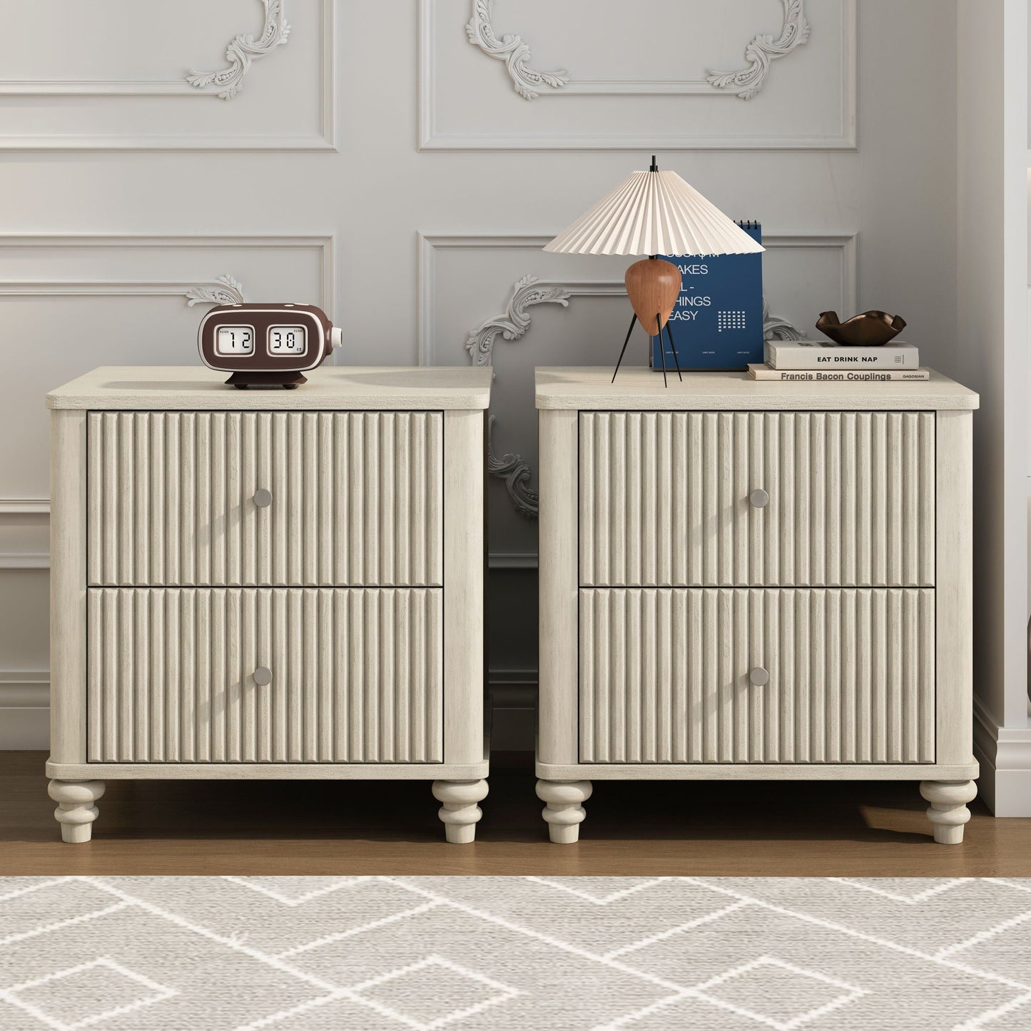 Fluted Nightstand With 3 Drawers