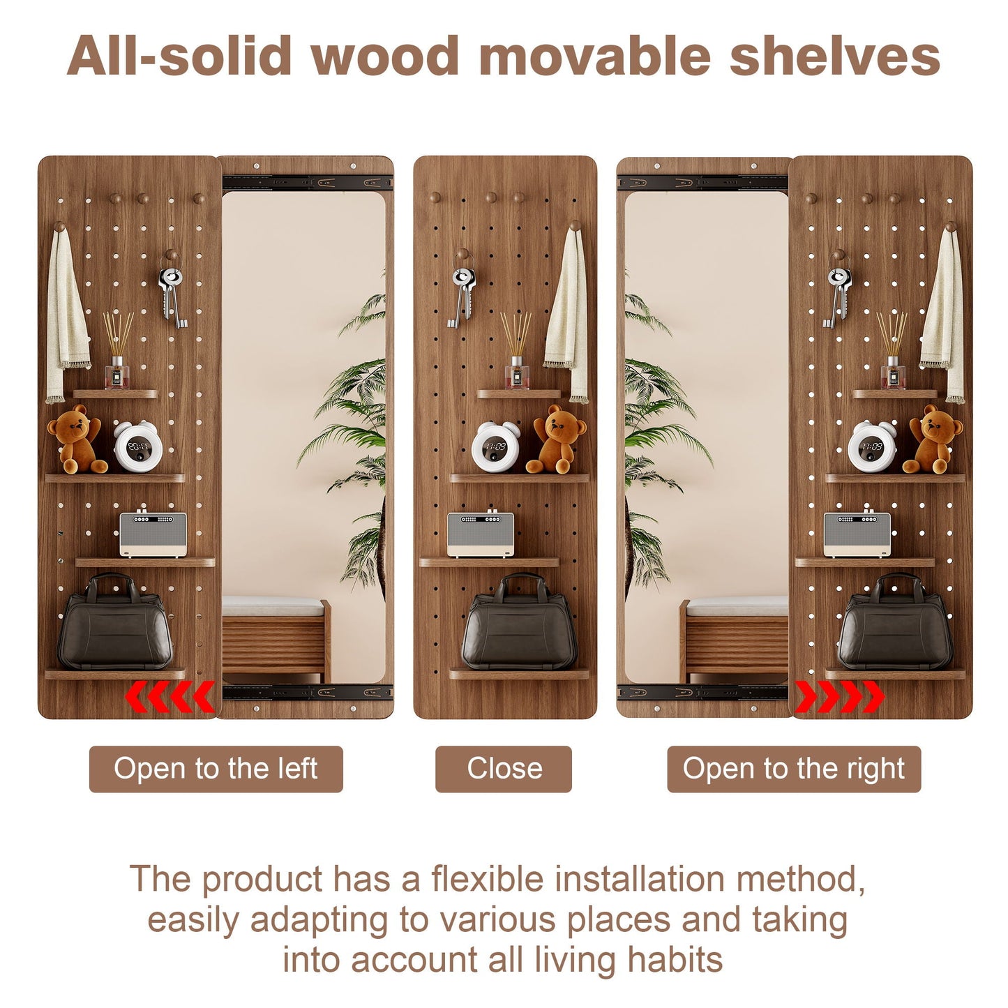 Wall Mounted Full Length Mirror With Shelf And Hook