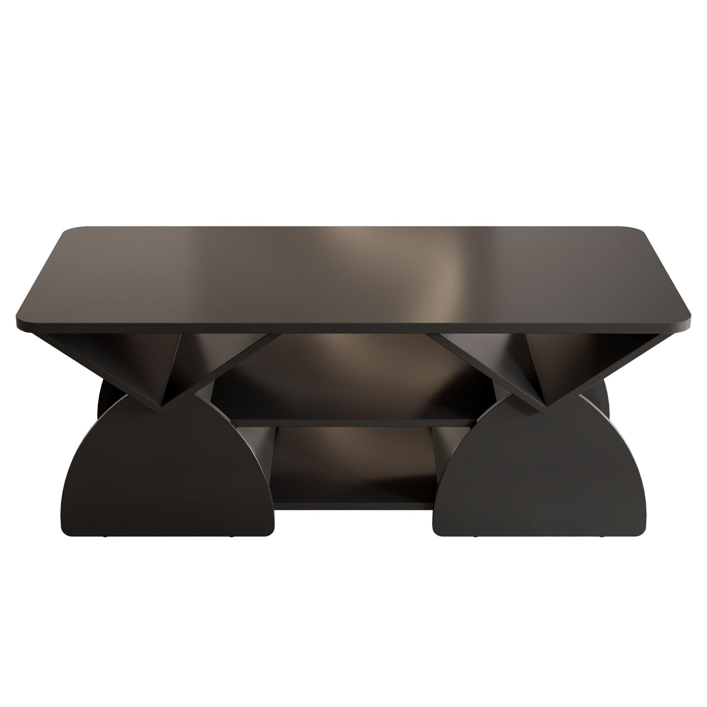 Geometric Engineered Coffee Table with Rounded Corners and Open Shelves