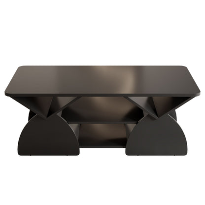 Geometric Engineered Coffee Table with Rounded Corners and Open Shelves