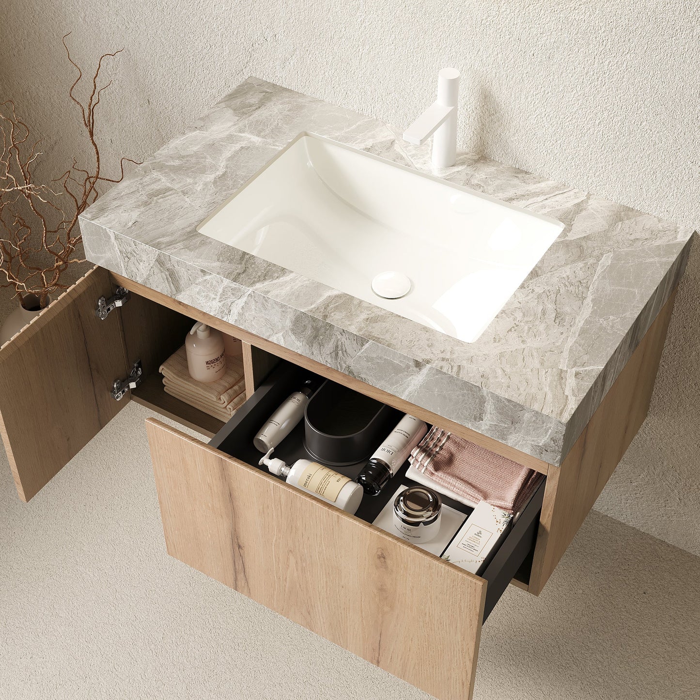MURI 36" Bathroom Vanity with Sink, Floating Wall-Mounted Cabinet