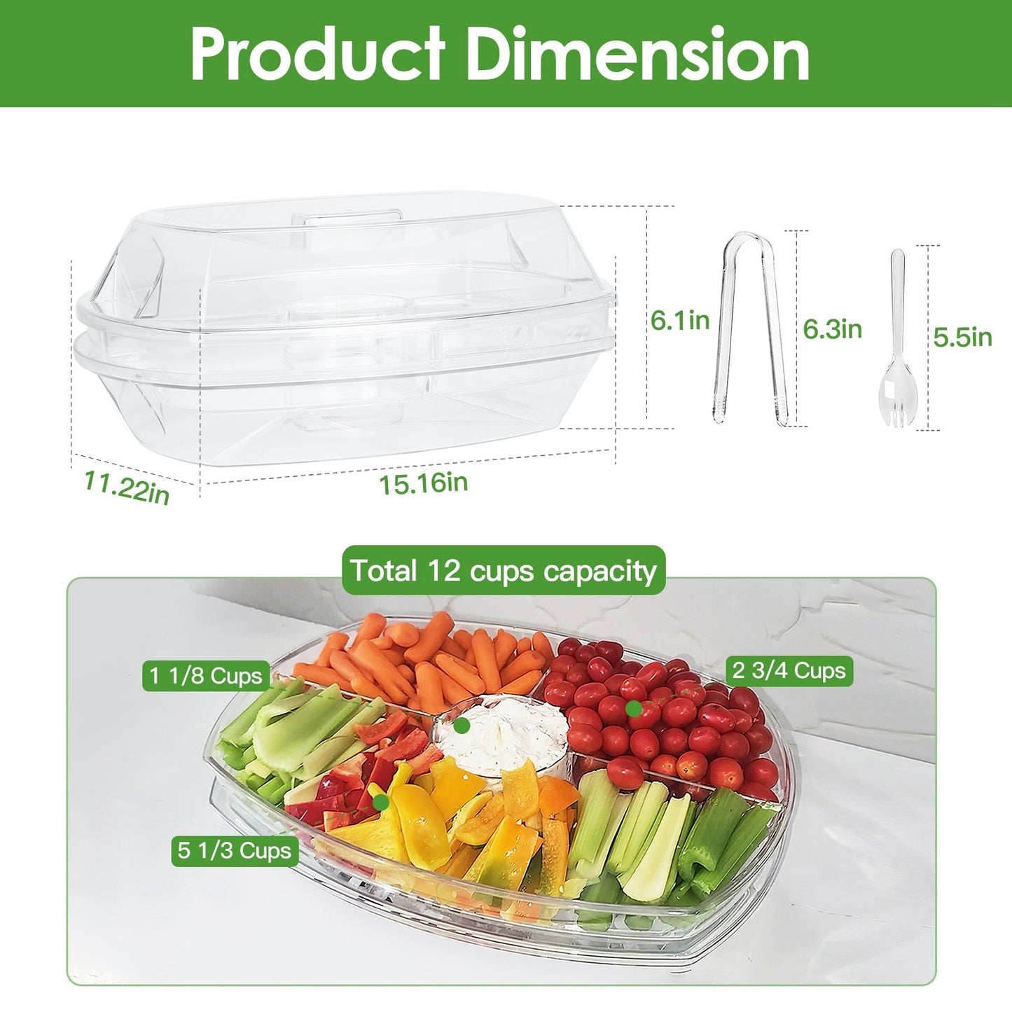 Fruit Ice Serving Tray Chilled Veggie Tray Shrimp Cocktail Serving Dish Appetizer Party Serving Platter Cold Food Buffet Server with Lid and 4 Compart