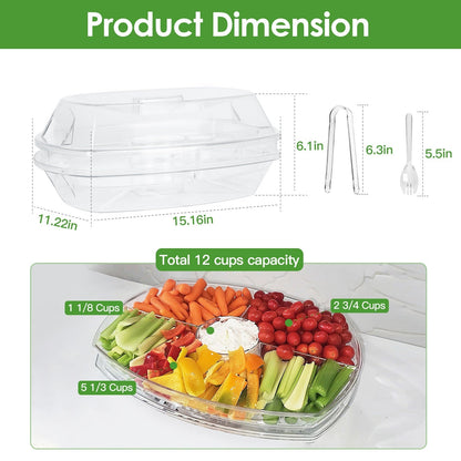 Fruit Ice Serving Tray Chilled Veggie Tray Shrimp Cocktail Serving Dish Appetizer Party Serving Platter Cold Food Buffet Server with Lid and 4 Compart