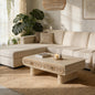 Rounded Edge Coffee Table with Flower Pattern Solid Wood Drawer