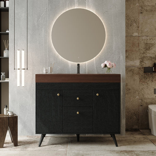 36" Modern Freestanding Bathroom Vanity with Sintered Stone Top, Ceramic Sink & Smart Storage